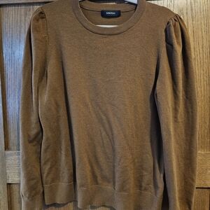 Dokotoo Brown Crew Neck Puff Sleeve Sweater - XL
